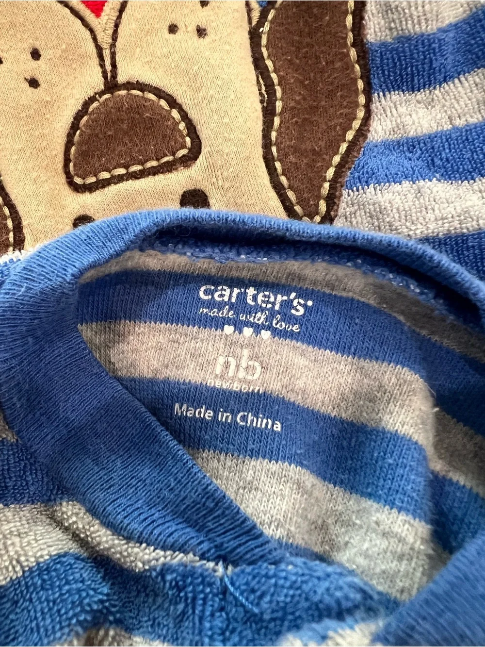 Carter’s Newborn Footed Sleeper Size NB Blue & Gray Striped Puppy Footies Soft S